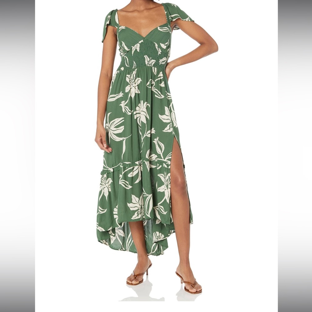 Angie Women’s Size L Green Floral Tropical Flutter Sleeve Dress